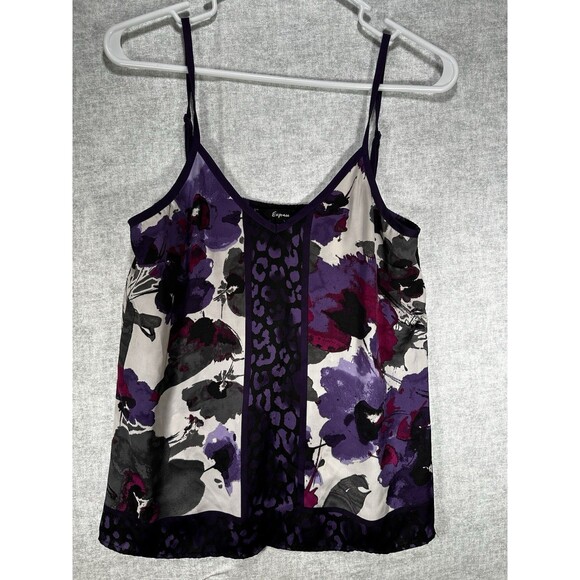 Express Women XS Adjustable Spaghetti Strap Camisole VNeck Floral Leopard Purple - Picture 1 of 6